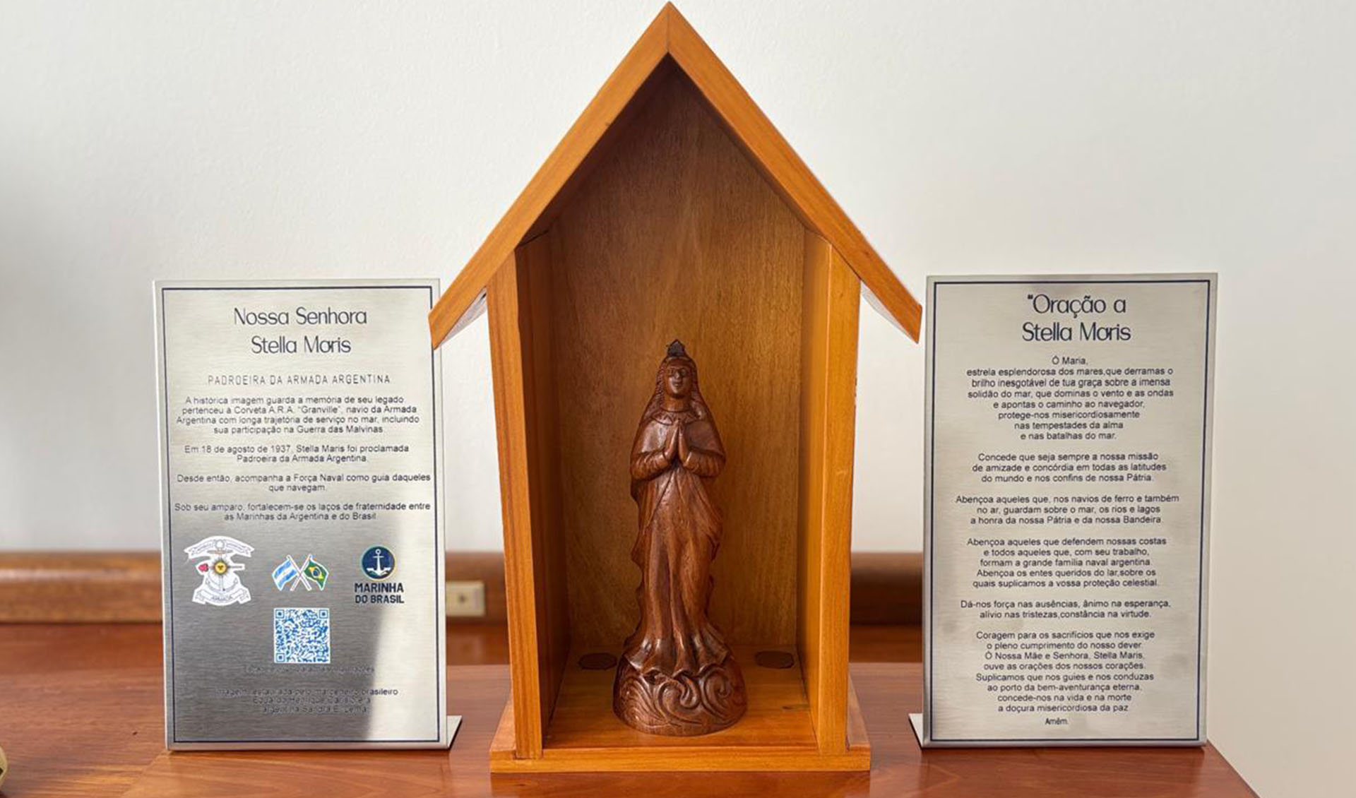 La imagen donada por la Armada Argentina, perteneció a la corbeta ARA “Granville” y fue restaurada gracias al trabajo de personal argentino y brasileño.